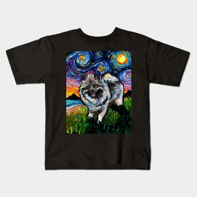 Keeshond Night Kids T-Shirt by sagittariusgallery
